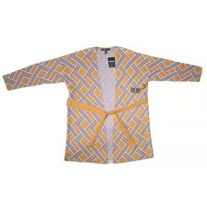 Womens Long Sleeve Open Front Geo Print Cardigan Orange Purple White Small New